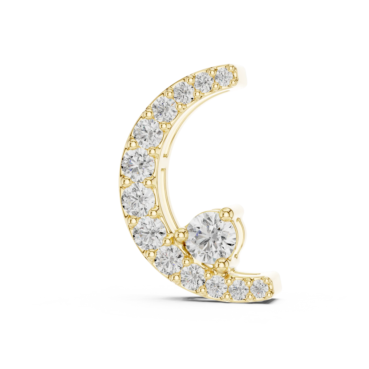 Pavé Crescent Moon Moissanite Pendant in yellow 925 sterling silver, view 2