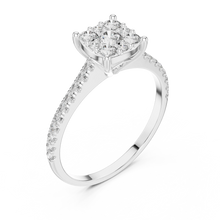 Round Cluster Moissanite Engagement Ring with Pavé Band in white 925 sterling silver, view 2