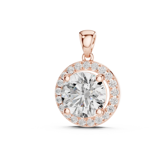 Large Round Halo Moissanite Pendant in rose 925 sterling silver, view 2