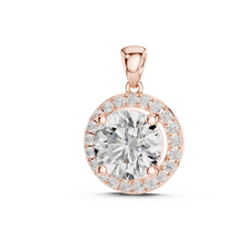 Large Round Halo Moissanite Pendant in rose 925 sterling silver, view 2
