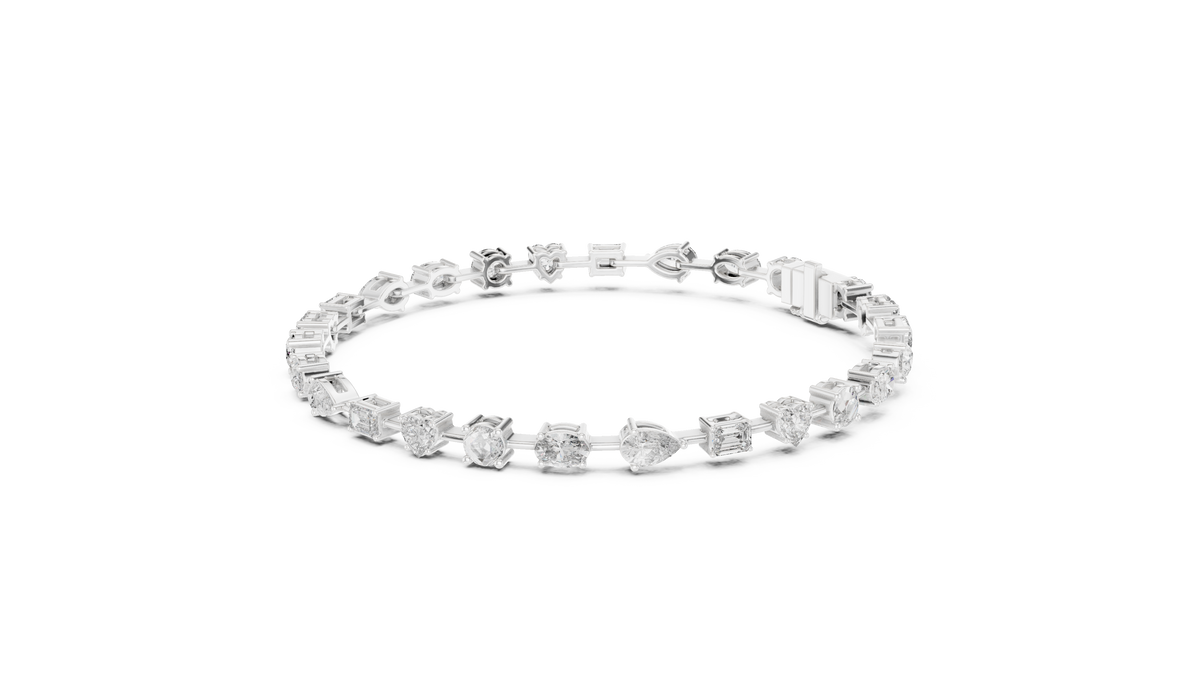 Mixed Shape Moissanite Tennis Bracelet in white 925 sterling silver, view 2