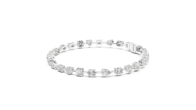 Mixed Shape Moissanite Tennis Bracelet in white 925 sterling silver, view 2