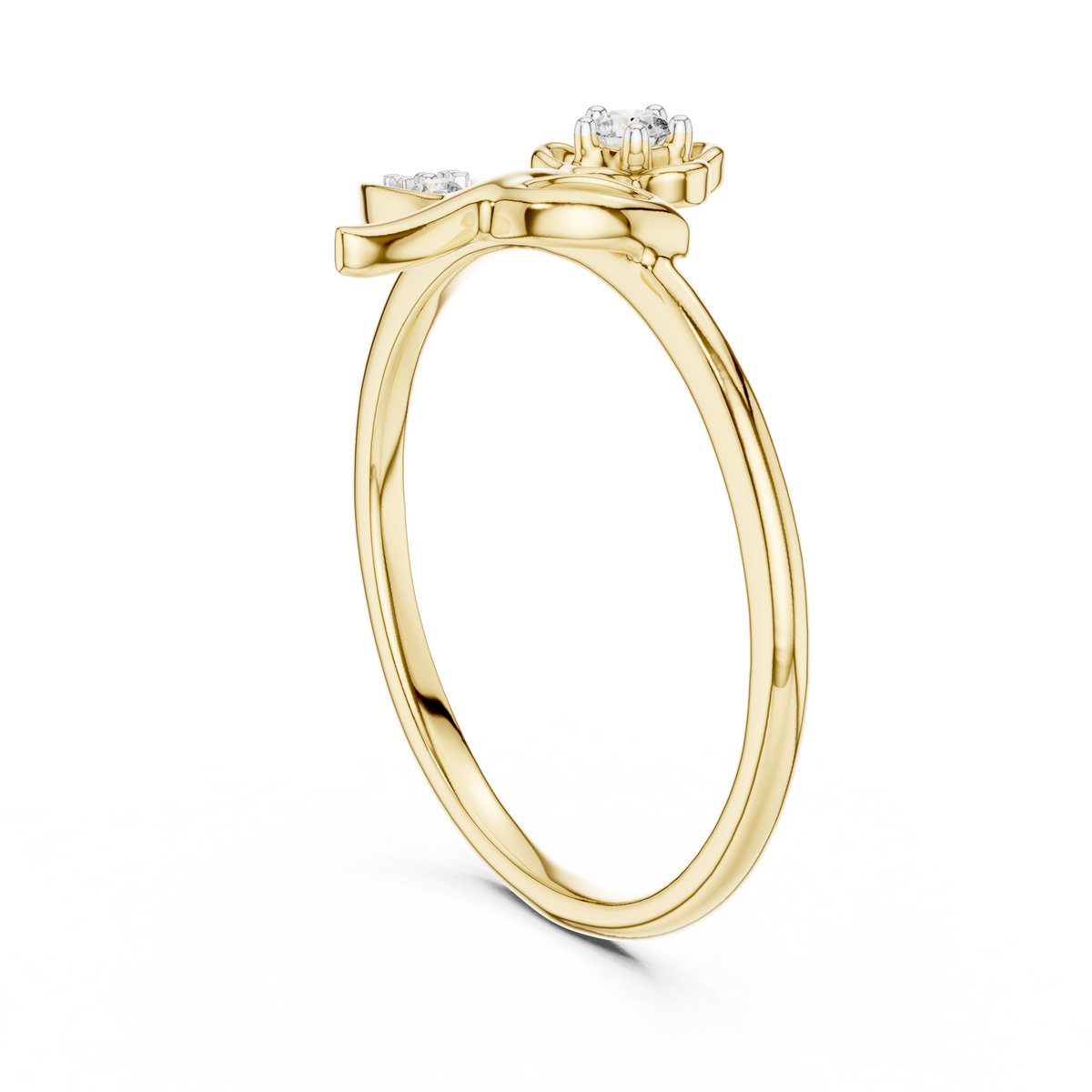 Flower on Stem Moissanite Ring in yellow 925 sterling silver, view 1