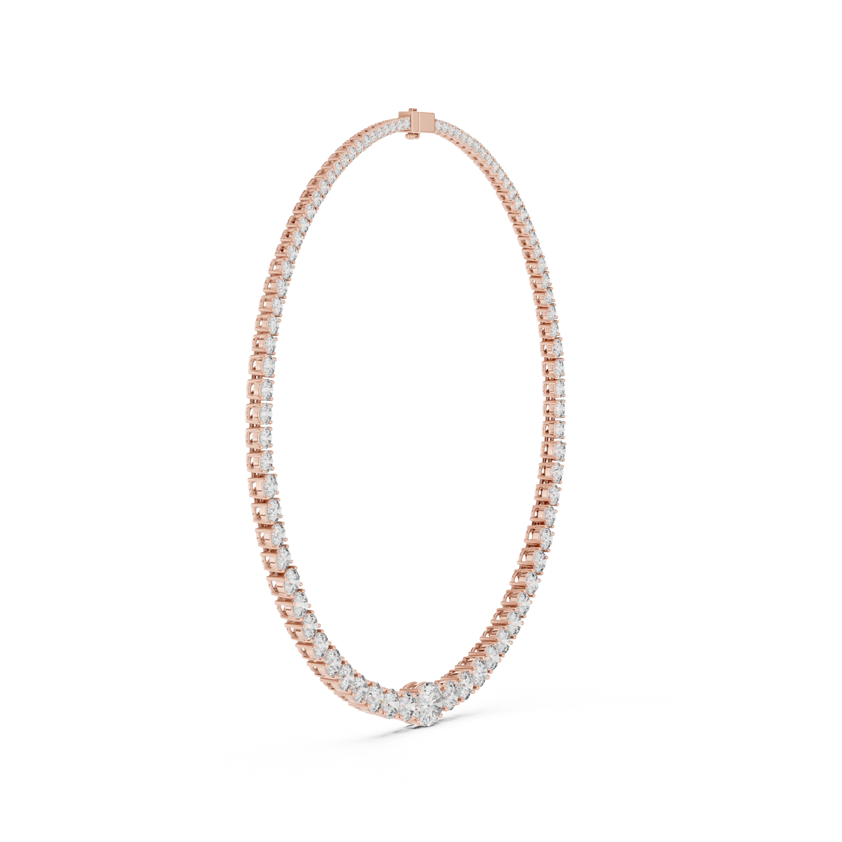 Graduated Round Tennis Necklace with Oval Centre in rose 925 sterling silver, view 3