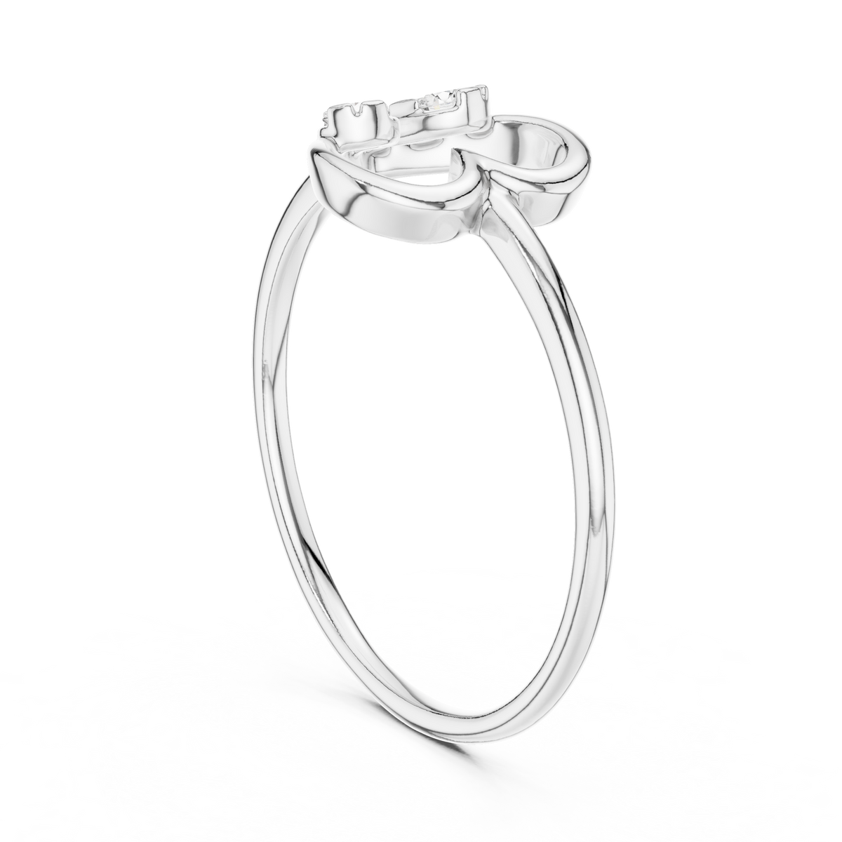 Sideways Heart Cluster Moissanite Ring in white 925 sterling silver, view 1