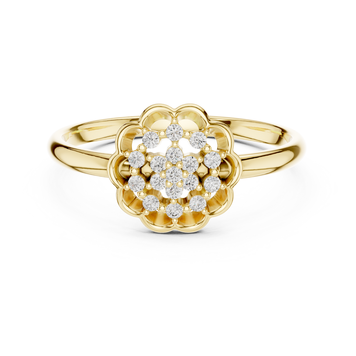 Scalloped Flower Pavé Moissanite Ring in yellow 925 sterling silver, view 4
