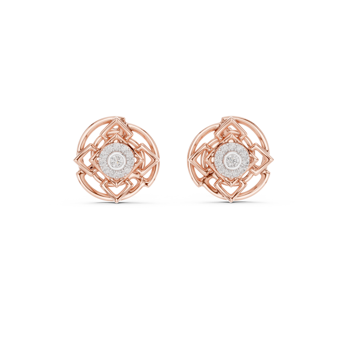 Moissanite Knot Halo Stud Earrings in rose 925 sterling silver, view 4