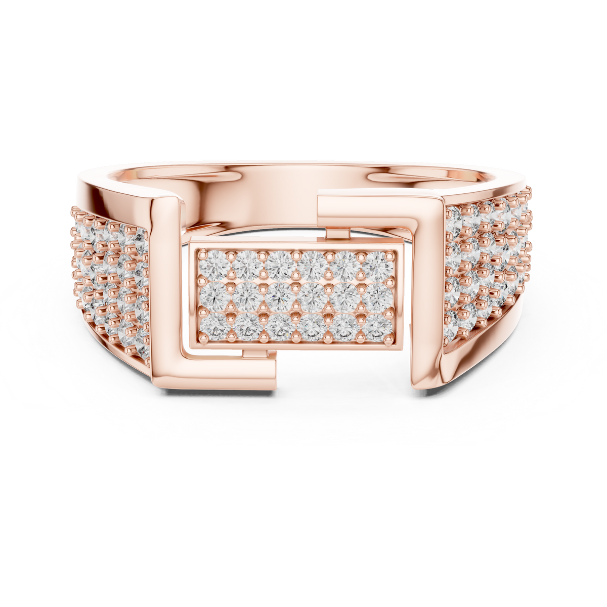 Geometric Pavé Panel Moissanite Statement Band in rose 925 sterling silver, view 4