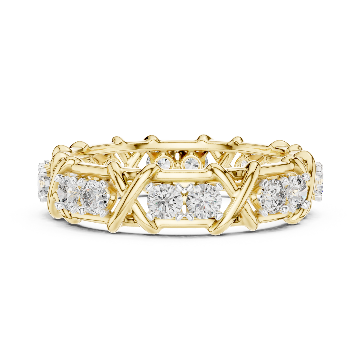 X Station Moissanite Eternity Band in yellow 925 sterling silver, view 3