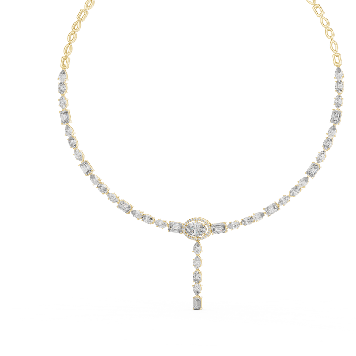 Mixed Shape Lariat Necklace in yellow 925 sterling silver, view 2