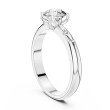 Round Solitaire Moissanite Ring with Bezel Accents in white 925 sterling silver, view 1