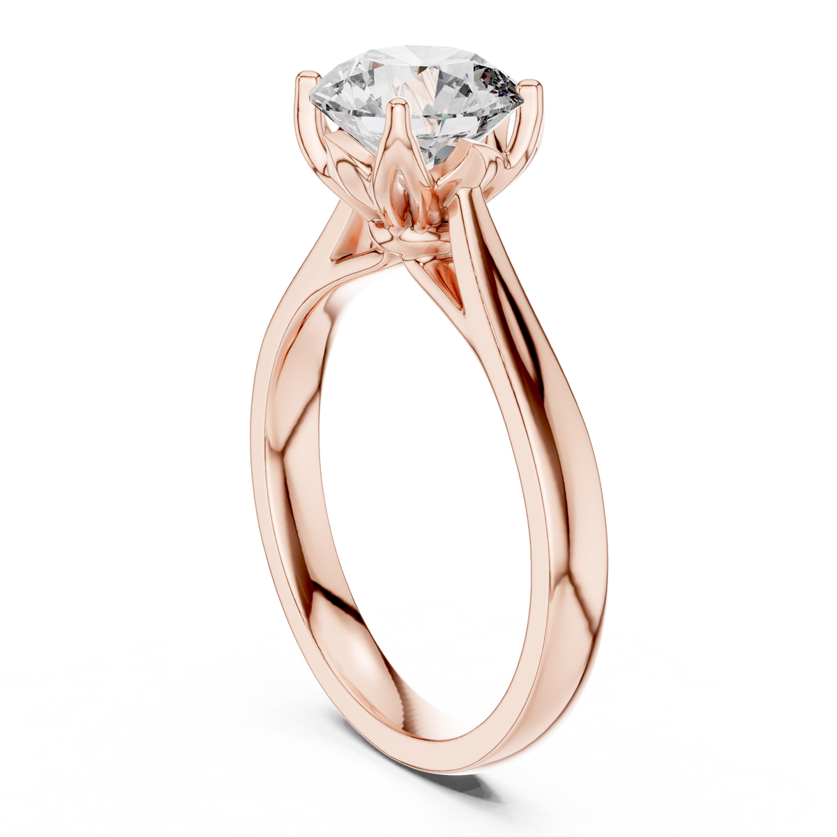 Round Cathedral Moissanite Solitaire Ring in rose 925 sterling silver, view 1