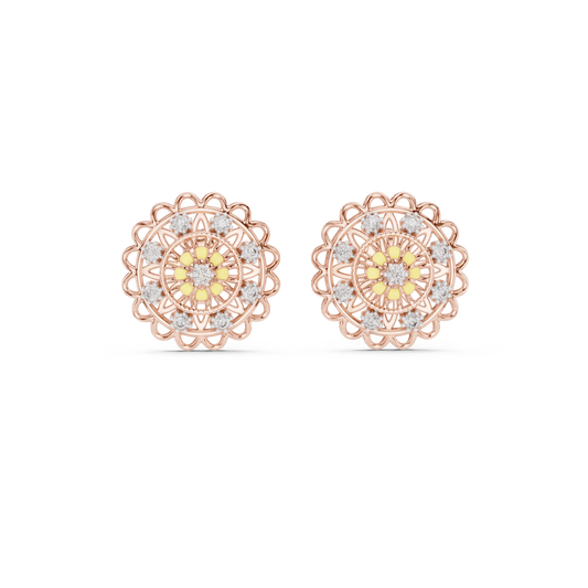 Moissanite Mandala Flower Stud Earrings in rose 925 sterling silver, view 4