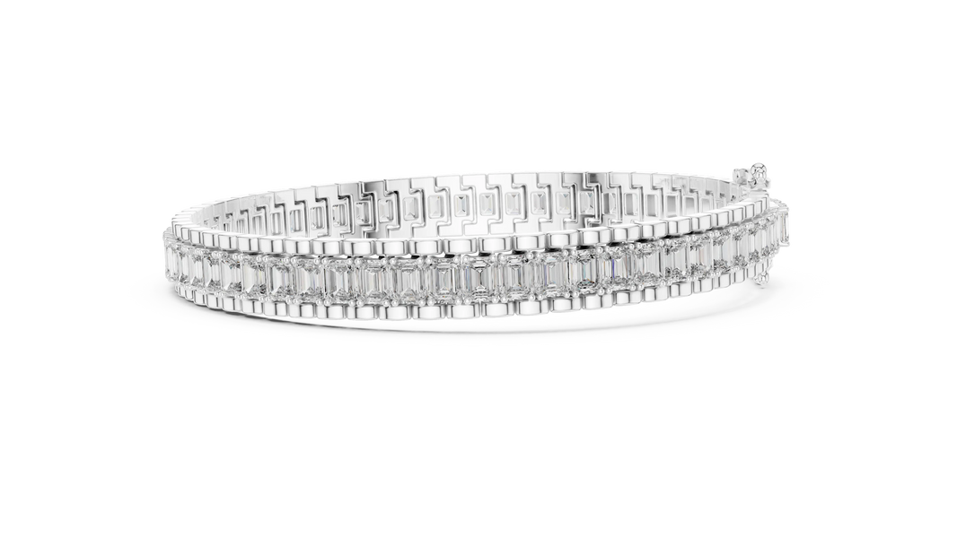 Emerald Cut Moissanite Link Tennis Bracelet in white 925 sterling silver, view 4