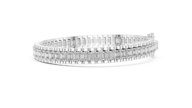 Emerald Cut Moissanite Link Tennis Bracelet in white 925 sterling silver, view 4