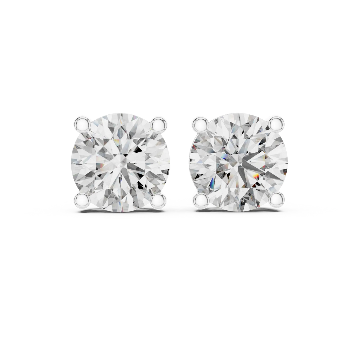 Round moissanite stud earrings in white 925 sterling silver, view 4