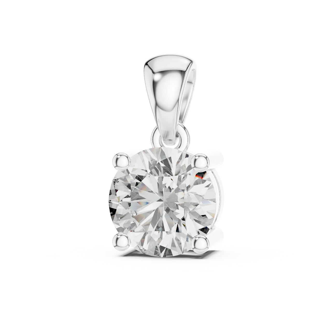 Round Solitaire Moissanite Pendant in white 925 sterling silver, view 2