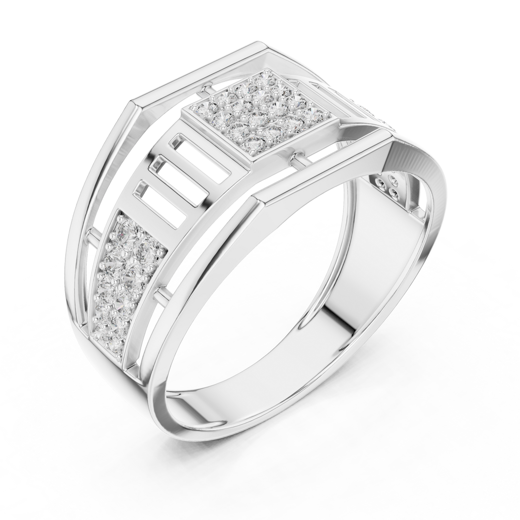 Men's Square Pavé Panel Cage Moissanite Band in white 925 sterling silver, view 2
