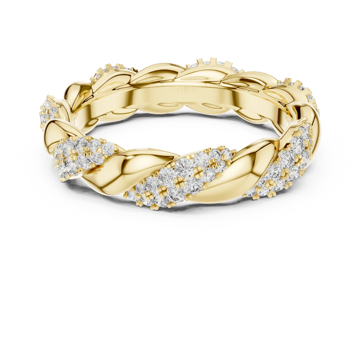 Twisted Rope Pavé Moissanite Eternity Band in yellow 925 sterling silver, view 4