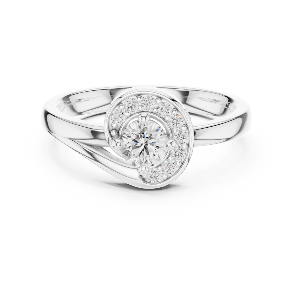 Swirl Halo Moissanite Ring in white 925 sterling silver, view 4