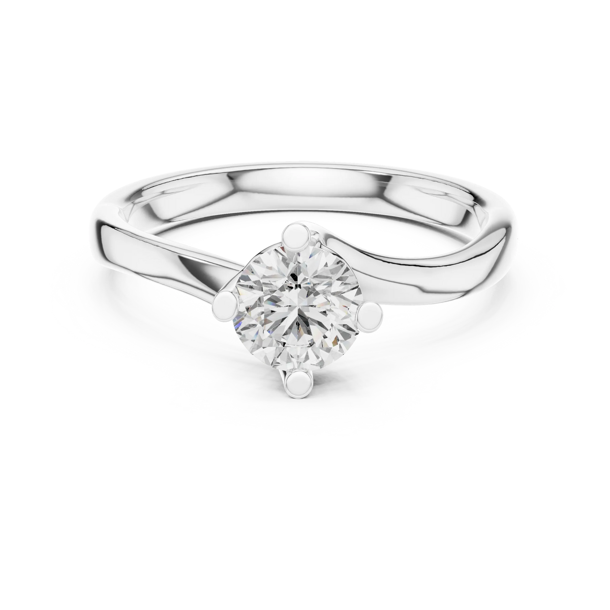 Round Solitaire Moissanite Bypass Twist Ring in white 925 sterling silver, view 4