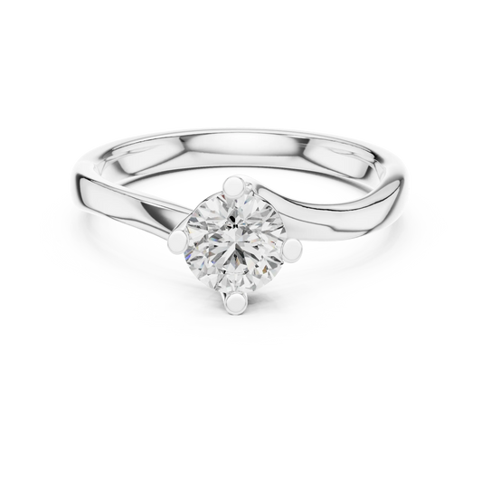 Round Solitaire Moissanite Bypass Twist Ring in white 925 sterling silver, view 4