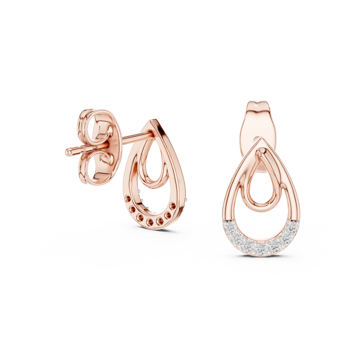 Moissanite Double Teardrop Stud Earrings in rose 925 sterling silver, view 1