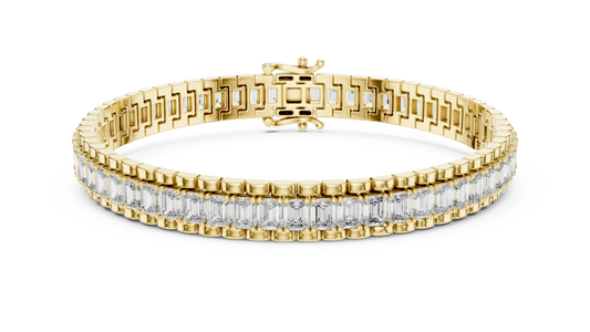 Emerald Cut Moissanite Link Tennis Bracelet in yellow 925 sterling silver, view 1