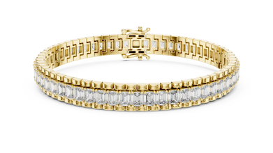 Emerald Cut Moissanite Link Tennis Bracelet in yellow 925 sterling silver, view 1