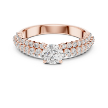 Round Solitaire Moissanite Ring with Double Row Pavé Band in rose 925 sterling silver, view 4