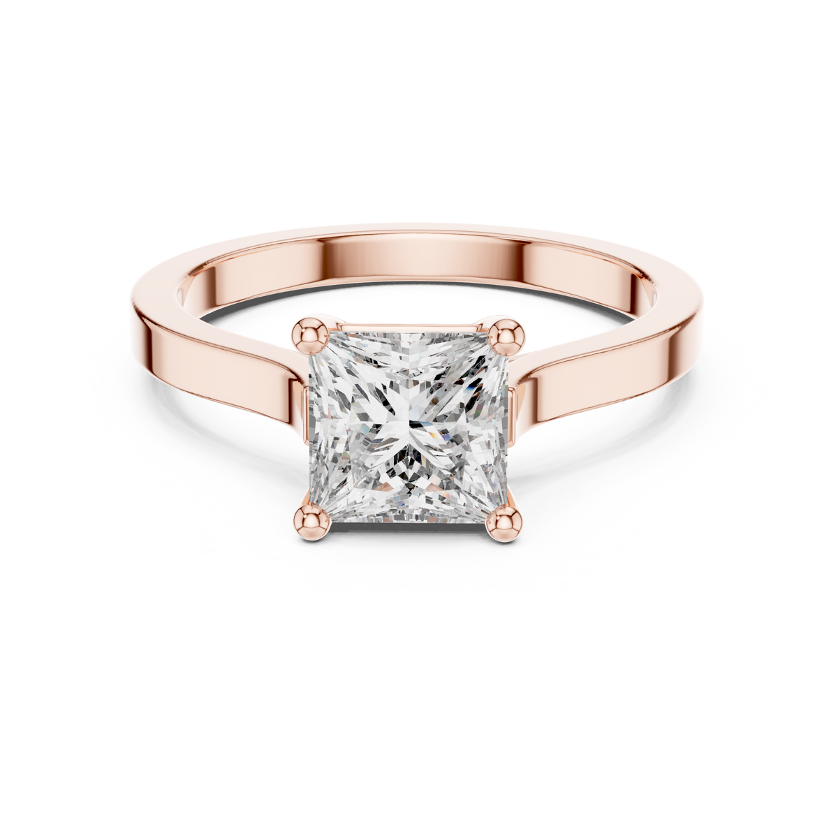 Princess Cut Moissanite Solitaire Ring with Flat Band in rose 925 sterling silver, view 4