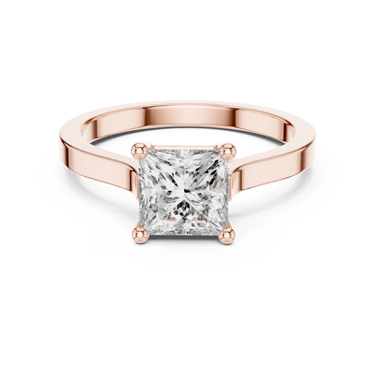 Princess Cut Moissanite Solitaire Ring with Flat Band in rose 925 sterling silver, view 4