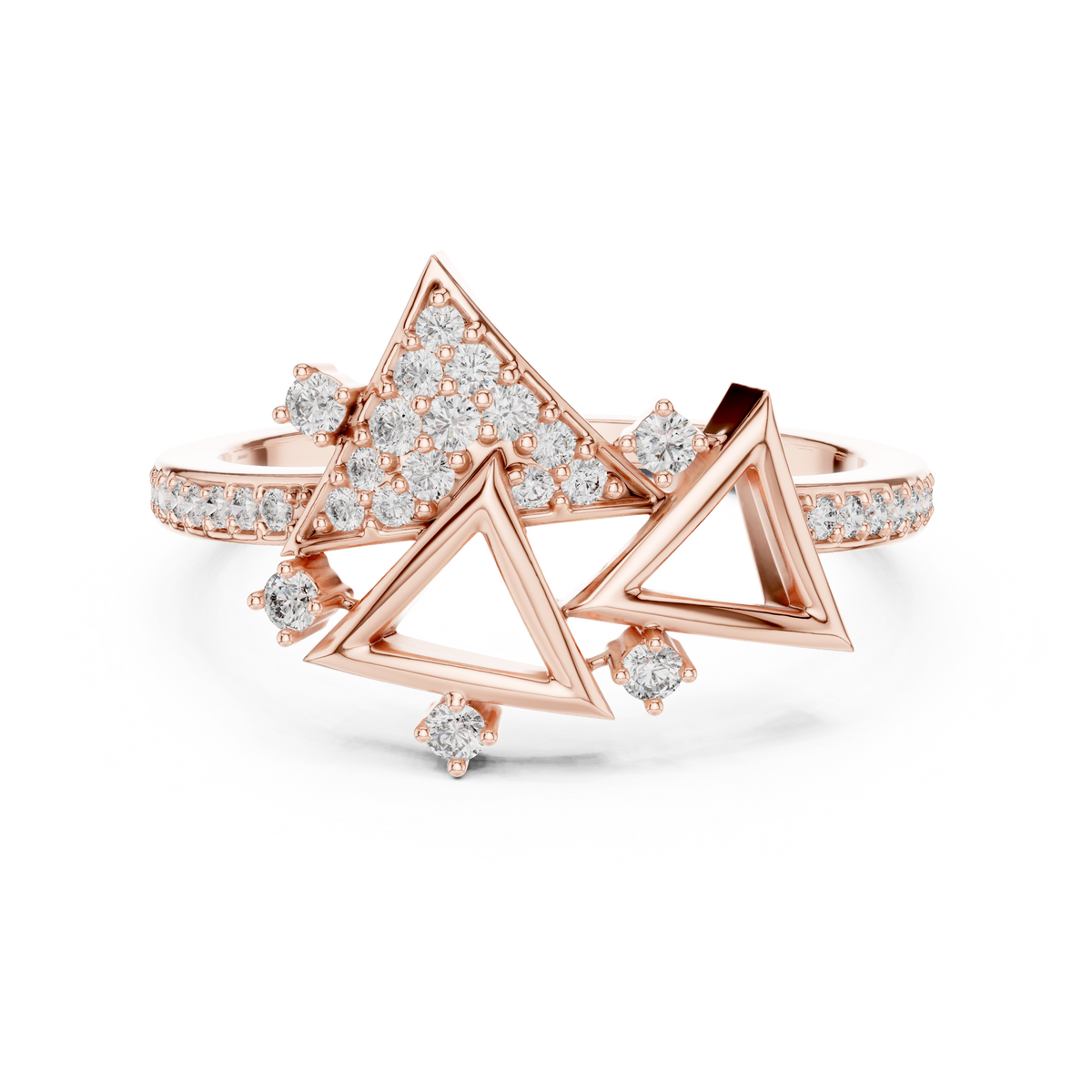 Geometric Triangle Pavé Moissanite Cocktail Ring in rose 925 sterling silver, view 4