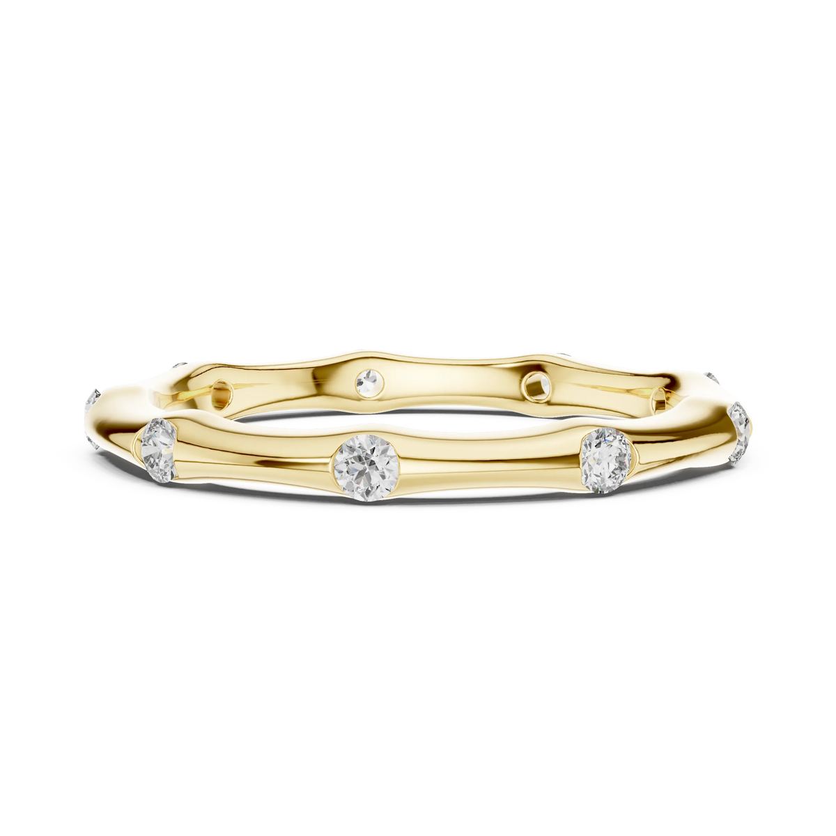 Bezel Station Moissanite Band in yellow 925 sterling silver, view 3