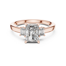 Radiant Cut Moissanite Ring with Baguette Side Stones in rose 925 sterling silver, view 4