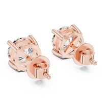 Round moissanite tiger prong stud earrings in rose 925 sterling silver, view 3