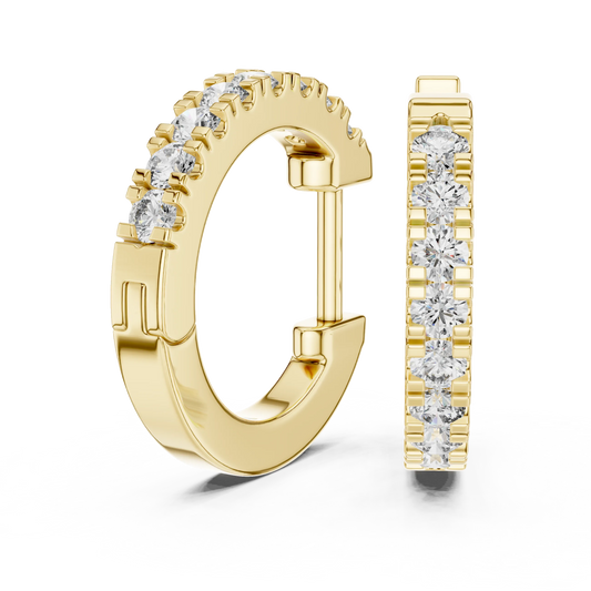Moissanite pave huggie hoop earrings in yellow 925 sterling silver, view 1