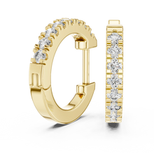Moissanite pave huggie hoop earrings in yellow 925 sterling silver, view 1