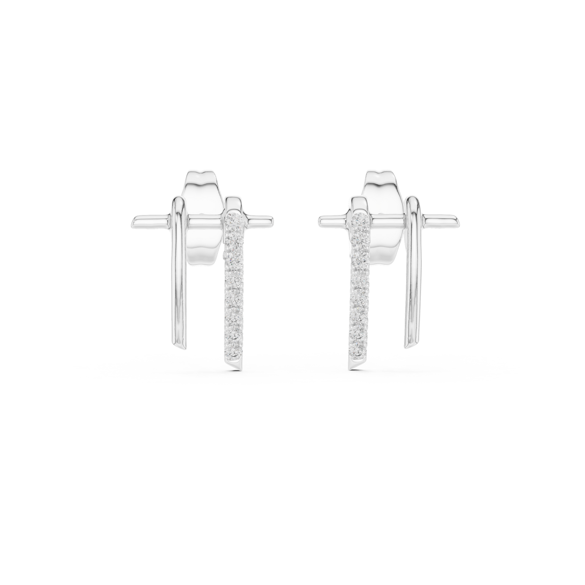 Moissanite Pavé Bar Stud Earrings in white 925 sterling silver, view 4