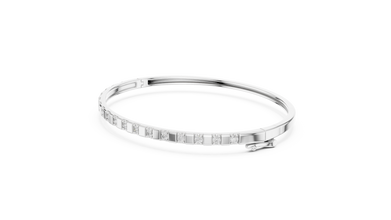 Round Moissanite Hinged Bangle in white 925 sterling silver, view 2