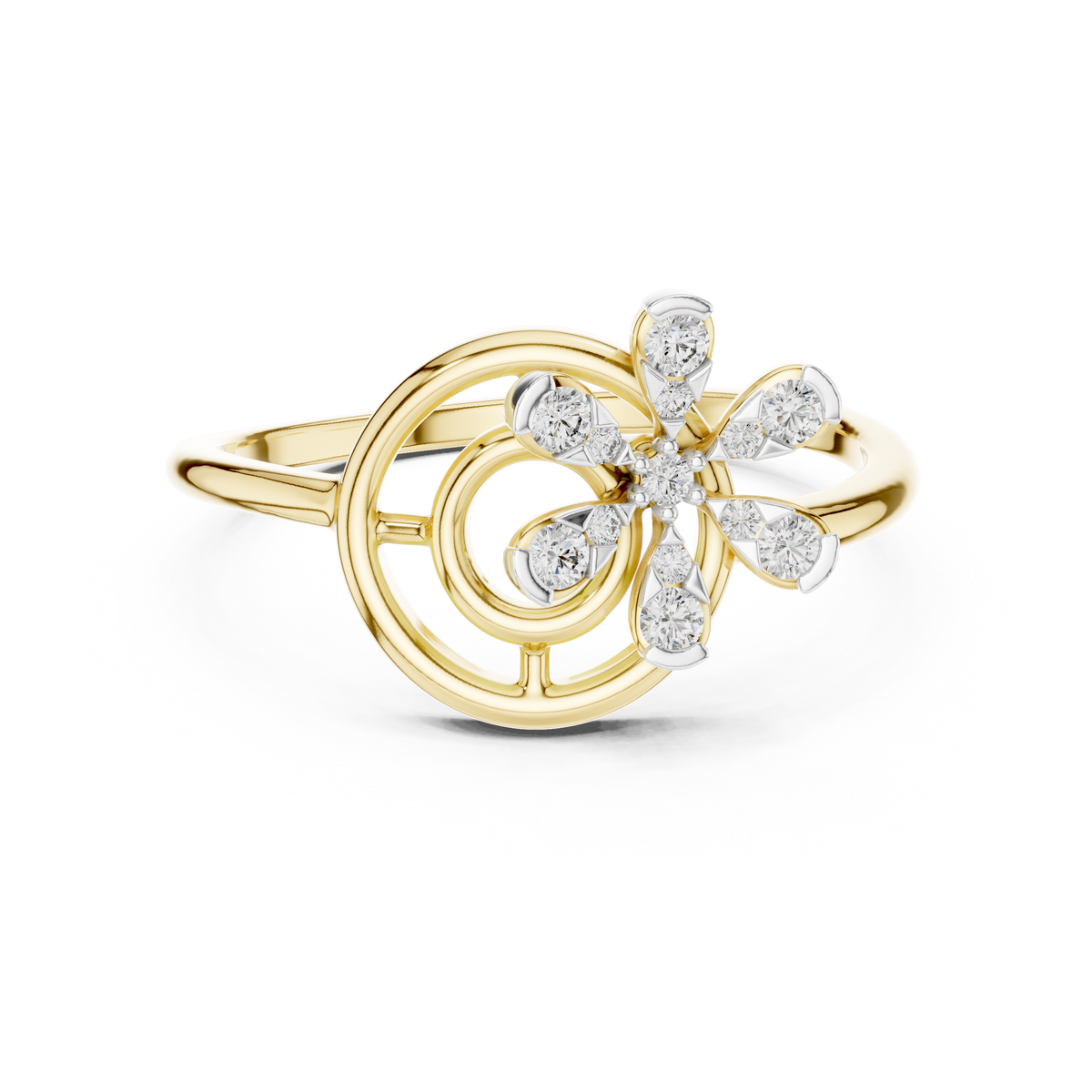 Spiral Flower Moissanite Ring in yellow 925 sterling silver, view 4