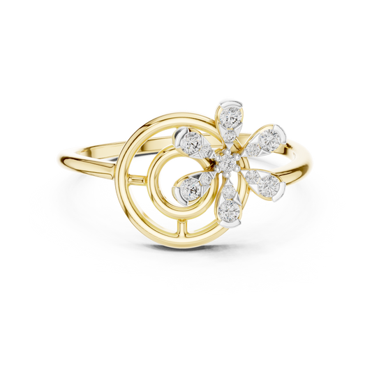 Spiral Flower Moissanite Ring in yellow 925 sterling silver, view 4