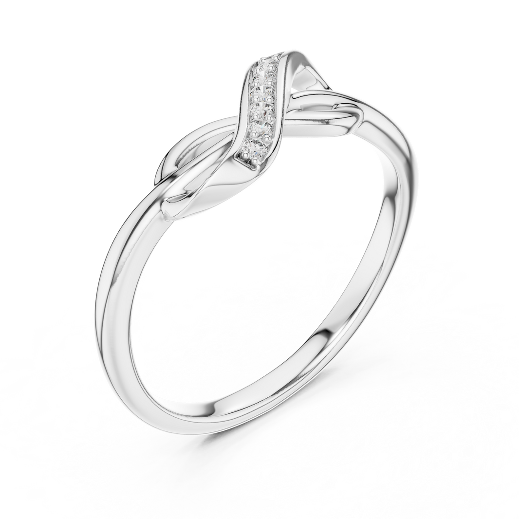 Pavé Infinity Twist Moissanite Ring in white 925 sterling silver, view 2