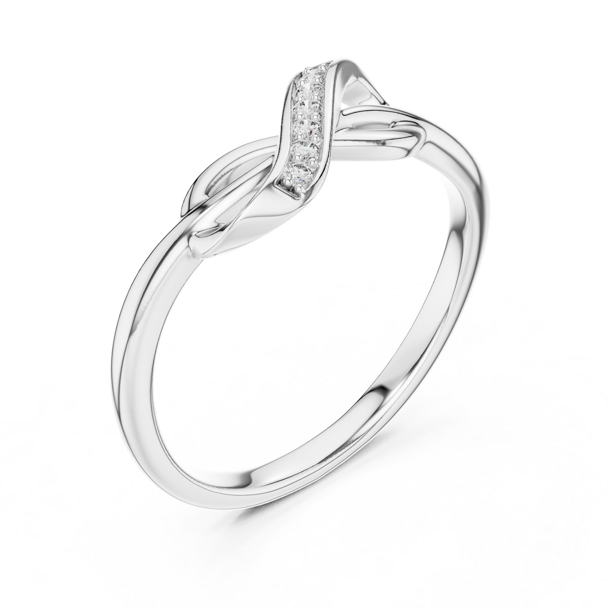 Pavé Infinity Twist Moissanite Ring in white 925 sterling silver, view 2