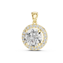 Large Round Halo Moissanite Pendant in yellow 925 sterling silver, view 2