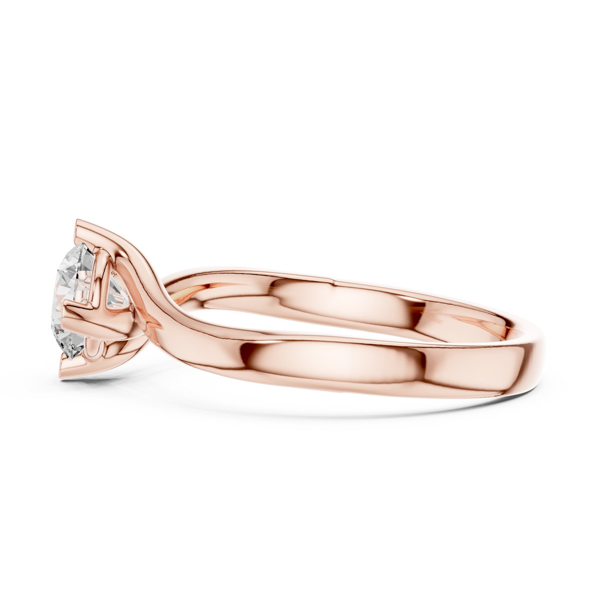 Round Moissanite Twist Bypass Solitaire Ring in rose 925 sterling silver, view 3