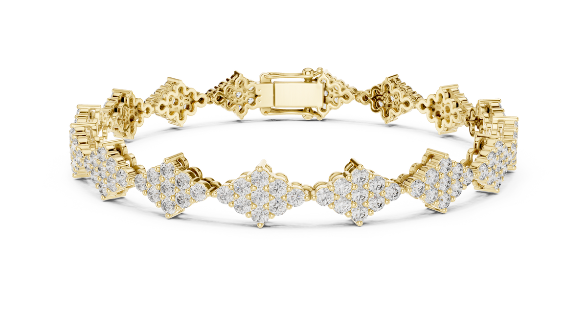 Diamond Shape Cluster Moissanite Bracelet in yellow 925 sterling silver, view 1