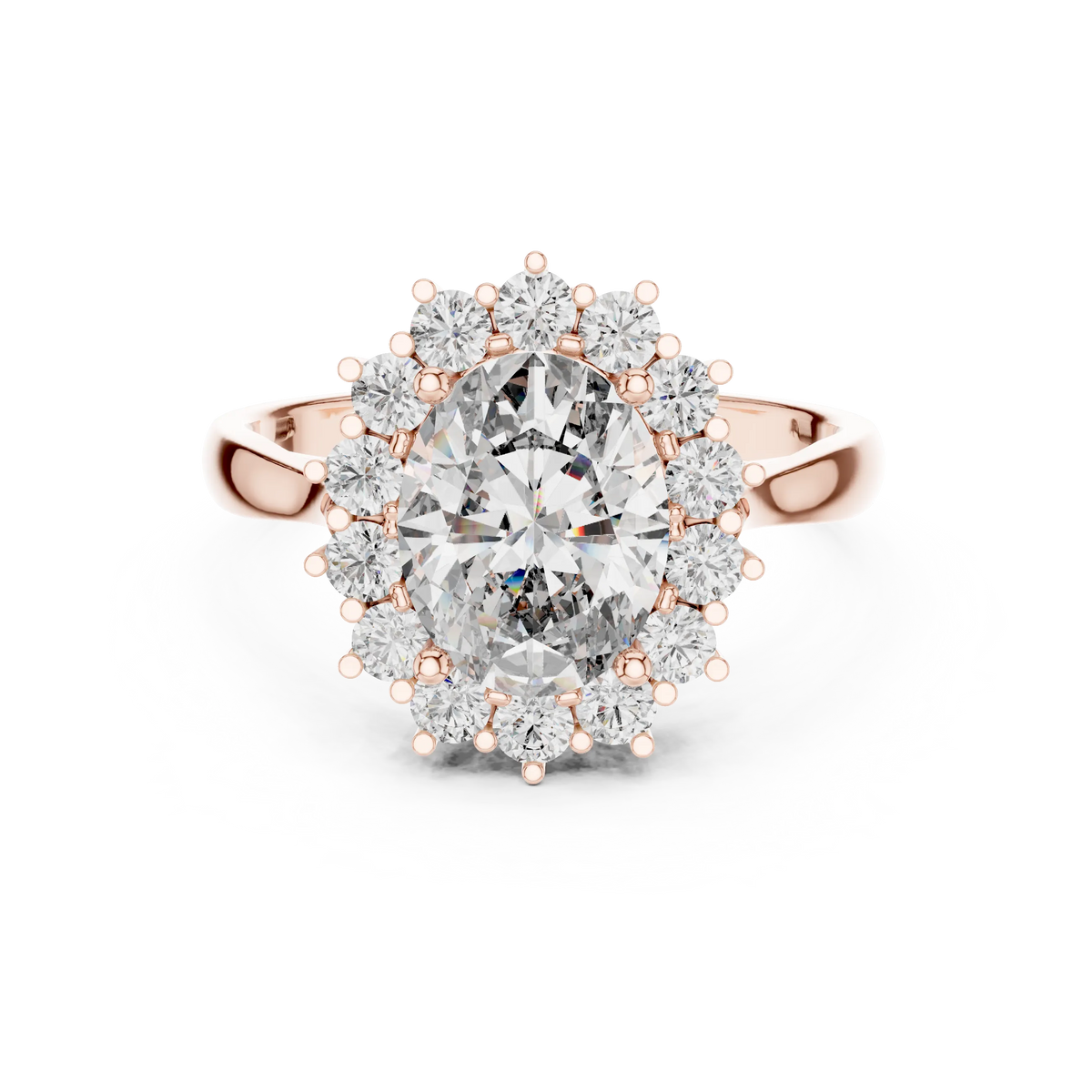 Oval Halo Moissanite Engagement Ring in rose 925 sterling silver, view 4