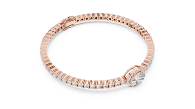 Oval Halo Centre Moissanite Tennis Bracelet in rose 925 sterling silver, view 3