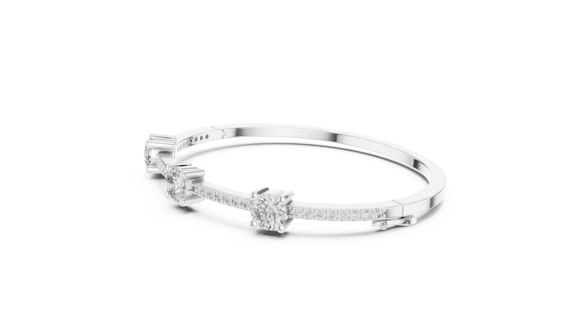 Three Stone Moissanite Bangle in white 925 sterling silver, view 2